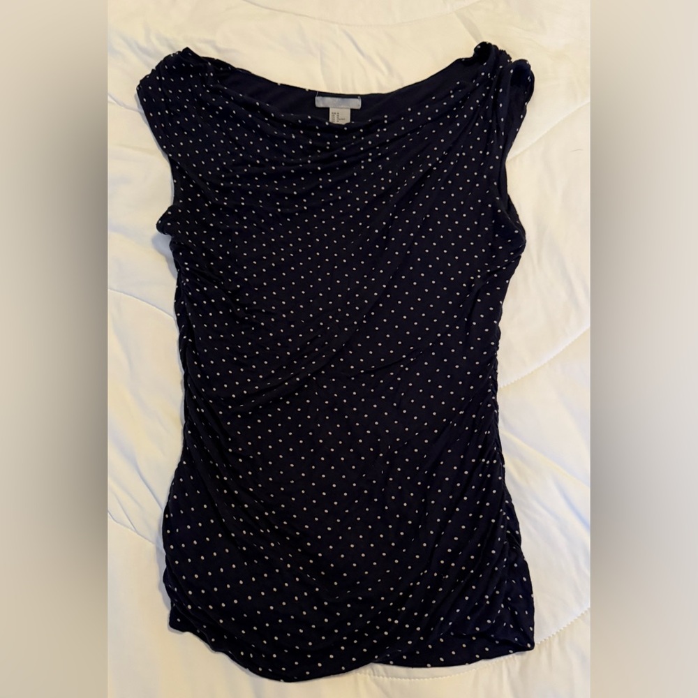 Navy and White Polka Dot Top